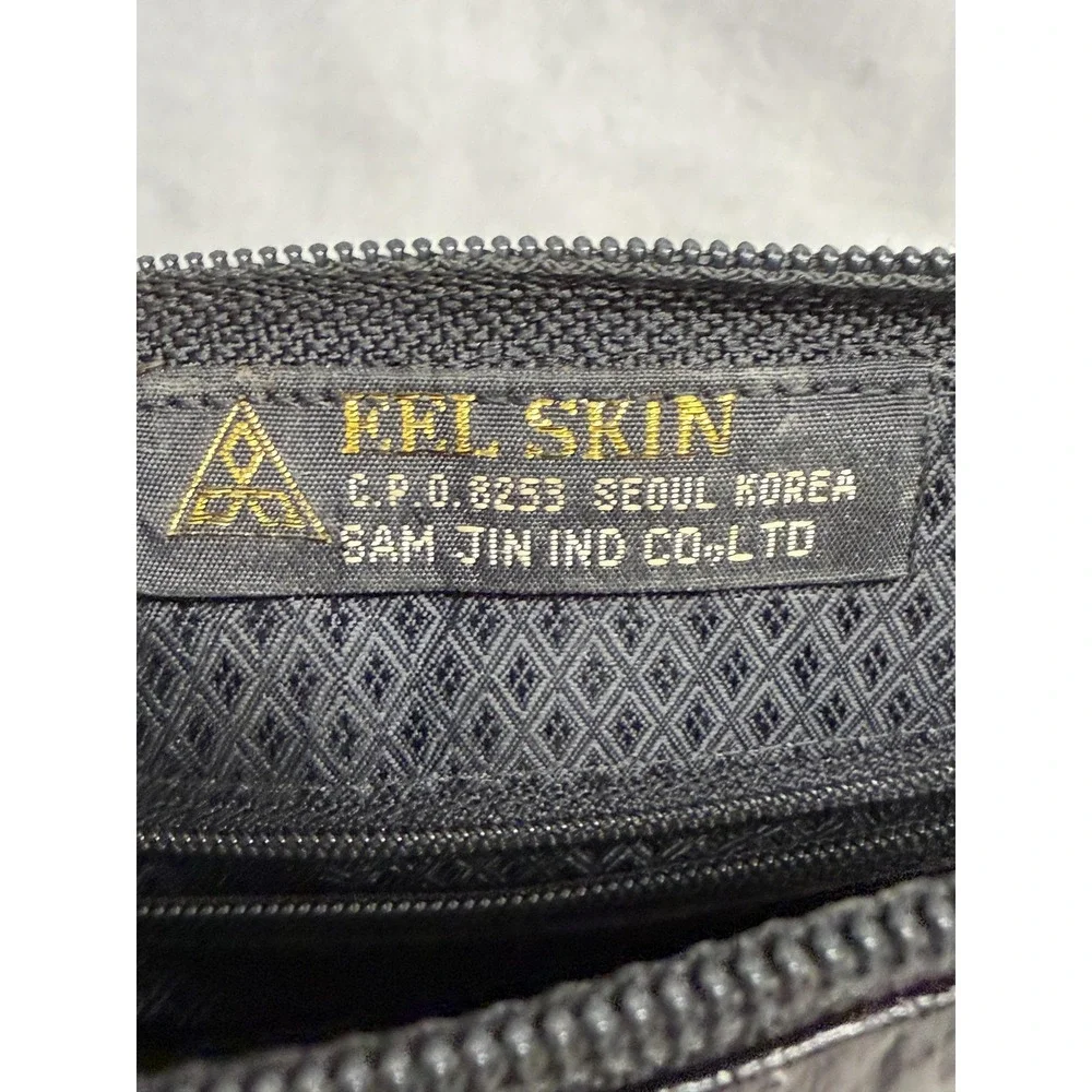 Sam Jin Eel‎ Skin Leather Crossbody Bag Purse Womens Black Convertible Clutch